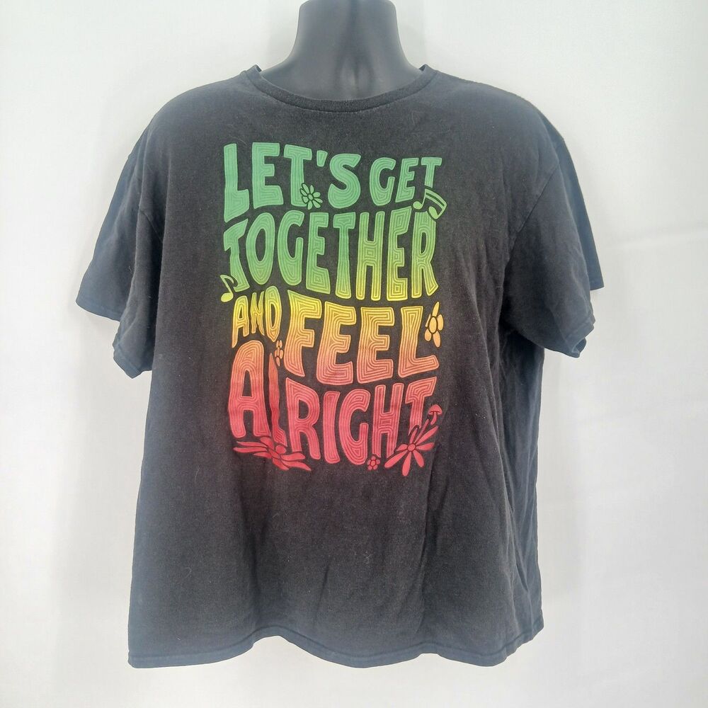 One Love Bob Marley Graphic T-Shirt Mens Size XL Gray Lets Get Together band tee